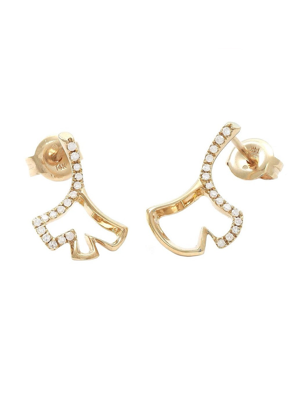 Solid Real Yellow Gold Single-Cut Diamond Earrings 9x14mm Micro-Pave
